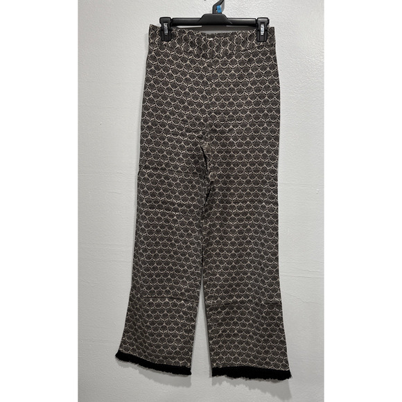 Isaac Mizrahi Bridgehampton Linen Blend Pants Fringe Hem Brown Black Sz 2 Boho - Picture 1 of 13
